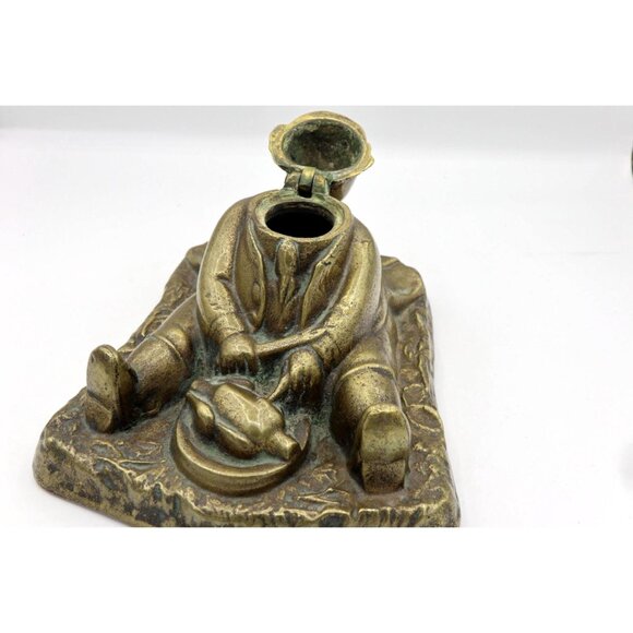 Antique Daniel Lambert Brass Inkwell: English Office Decor, 1900s - Picture 2 of 10